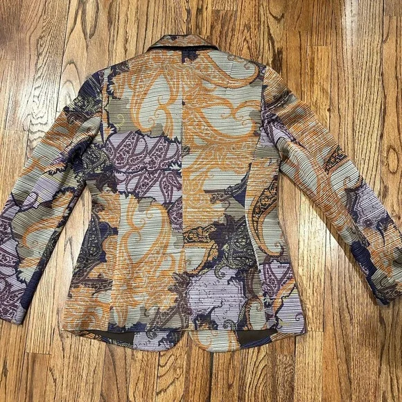 ETRO MILANO Purple Gray Orange Paisley Wool Silk Blend Blazer Jacket Sz 42 - Picture 3 of 13